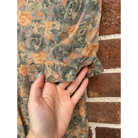 Vintage 1980s Taurus II Floral Print Dress Lace Collar Long Sleeve Drop Waist - Picture 13 of 15